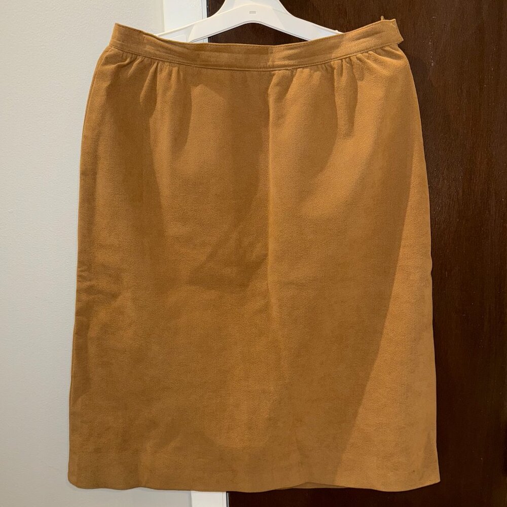Samuel Robert by Peter Hatsi Androu Tan Suede Midi Skirt